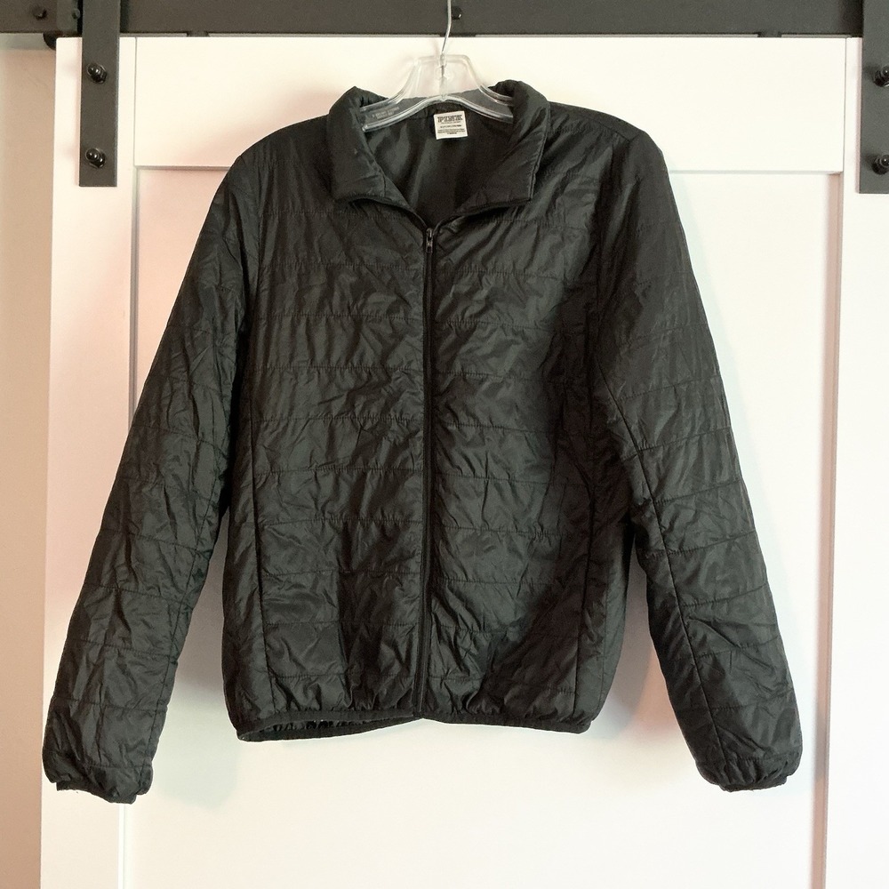 VICTORIA SECRET PINK Women's Black Packable Puffer Jacket Small Cozy Winter